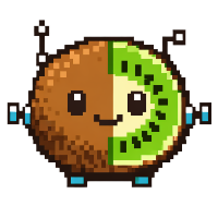 Cartoon kiwi fruit character representing KiwiBot
