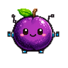 Cartoon plum character representing PlumBot
